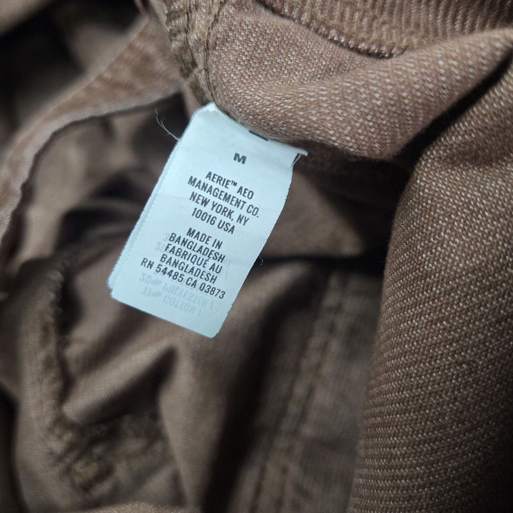 Aerie Women Pants M Brown Barrel Overalls Corduroy Utility Button 26" Inseam - Picture 3 of 11